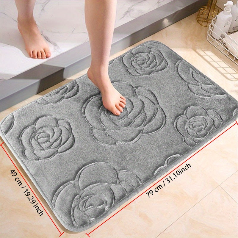 Rose Flower Patterned Bathroom Bath Mat Non-slip Carpet Memory Foam Mat 40