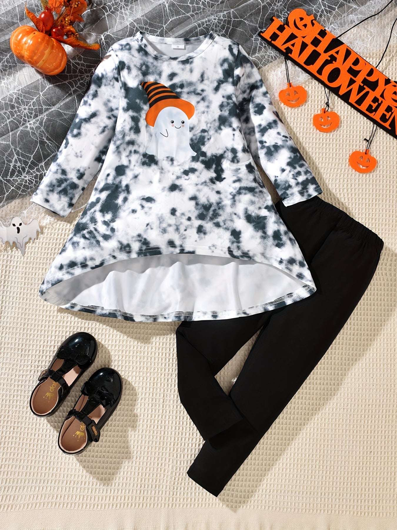 Girl's Halloween Ghost Tie Dye Top & Leggings Set