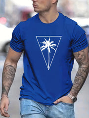 Coconut Palm Print Men's Graphic Crew Neck T-shirt for Summer