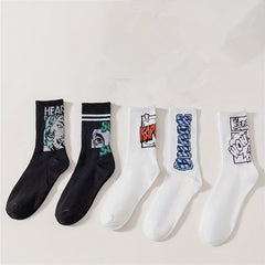 6 Pairs Letter Print Mid Tube Socks Comfy & Breathable Women's Stockings