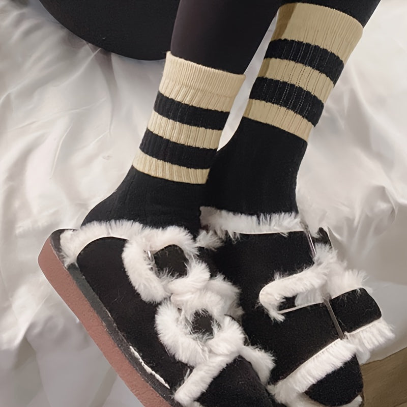 5 Pairs Striped Crew Socks Mid Tube Soft Stockings Women's Hosiery