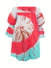  Tie Dye Off Shoulder Layered Sleeve Dress