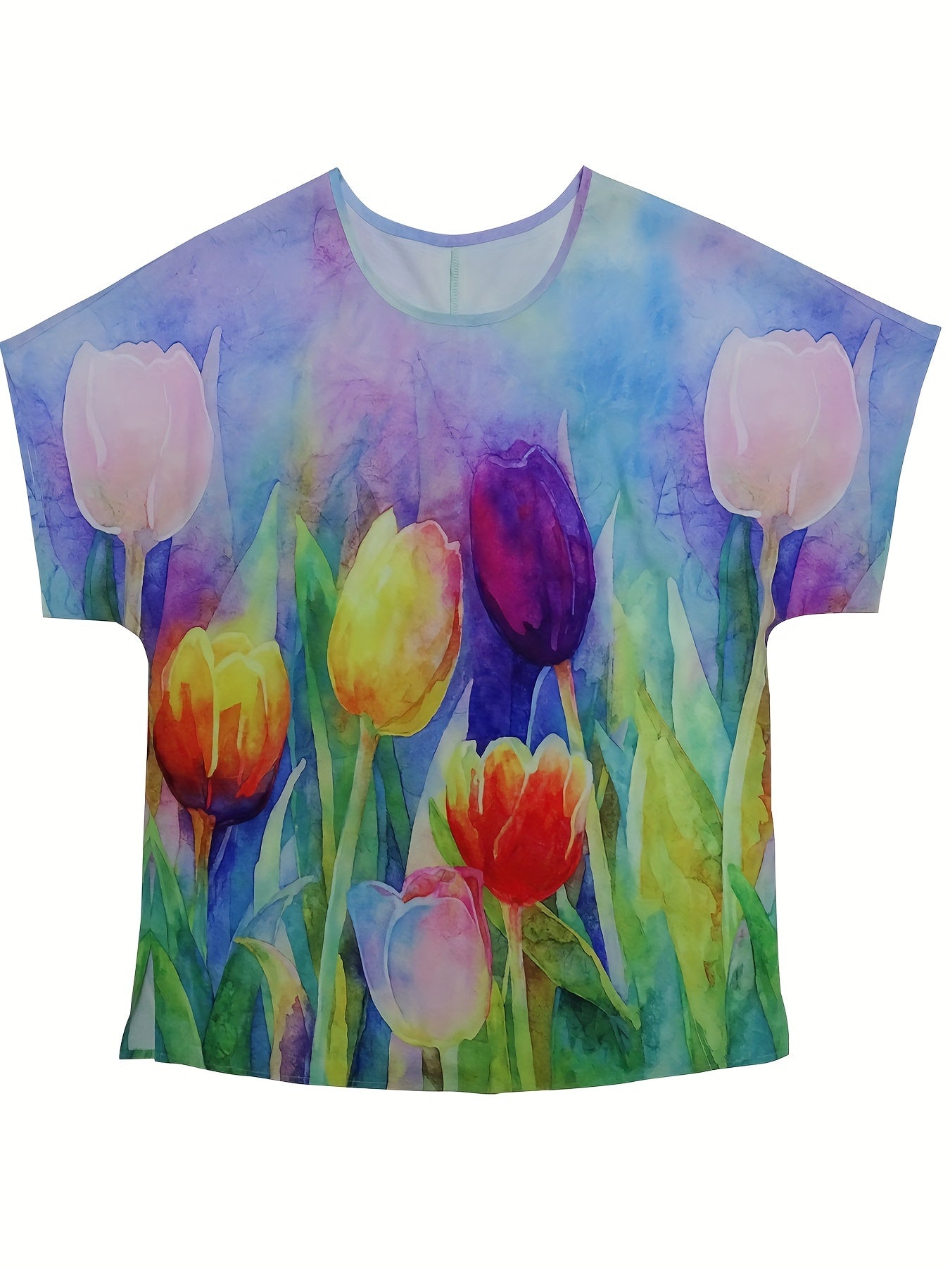  Casual Blouse Women's Plus Tulip Print Tee