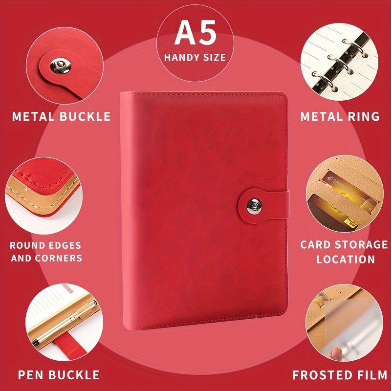 Retro Loose leaf Metal Clip & Pen Holder Leather Business Notebook