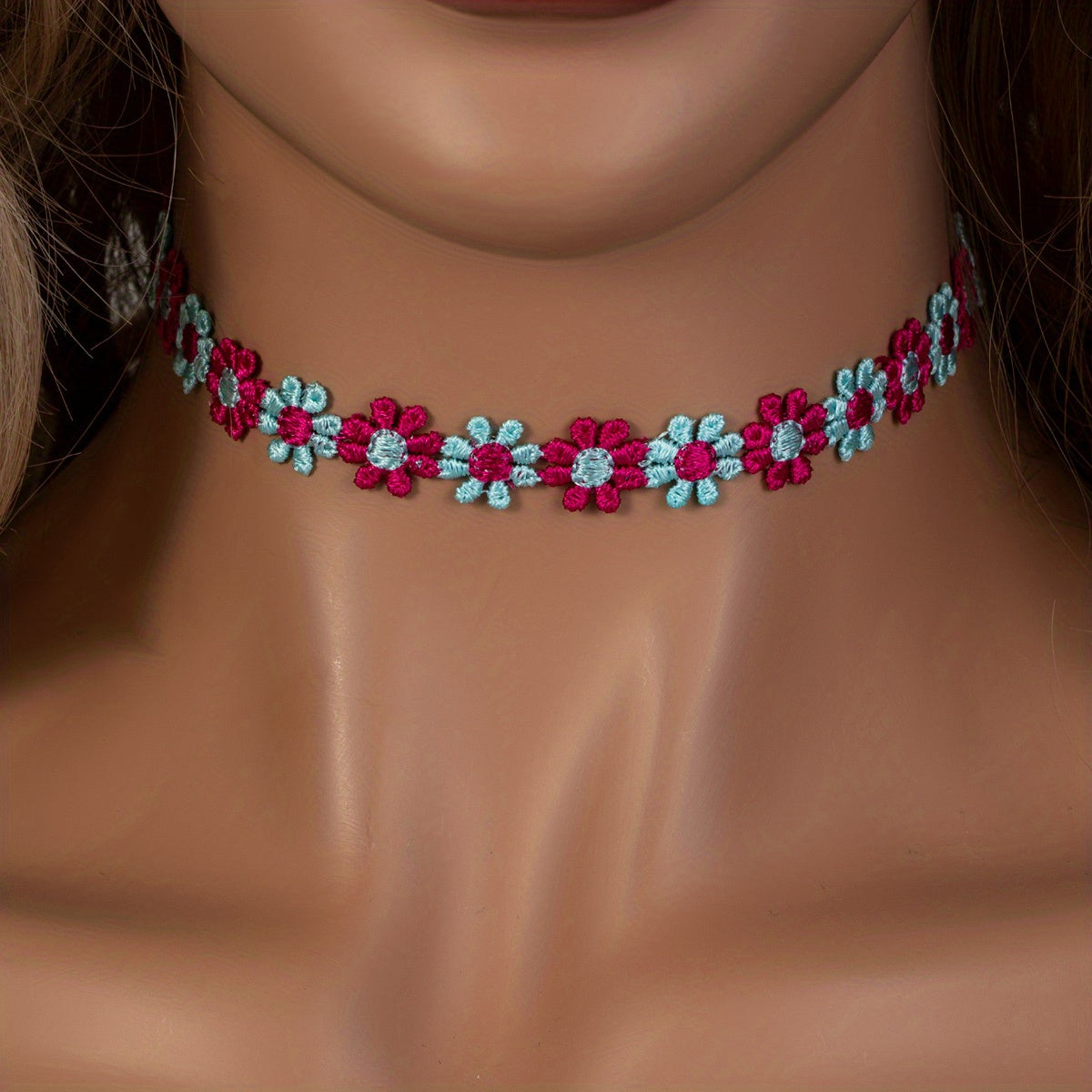 Colorful Flower Fabric Ladies Choker Necklace - Party Favors