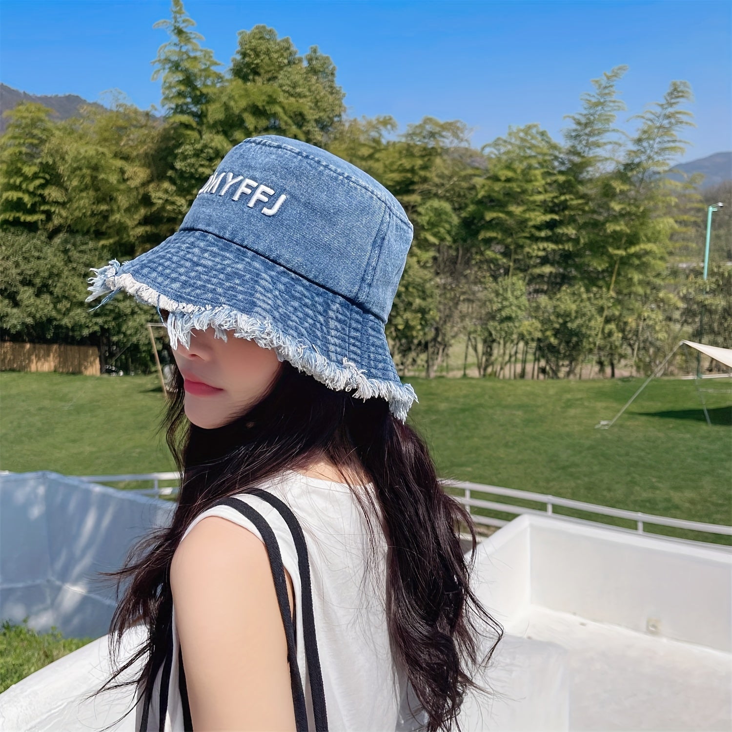 Distressed Denim Bucket Hat Vintage Washed Fisherman Cap