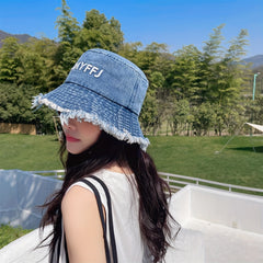 Distressed Denim Bucket Hat Vintage Washed Fisherman Cap