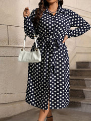  Polka Dot Button Up Long Sleeve Shirt Dress