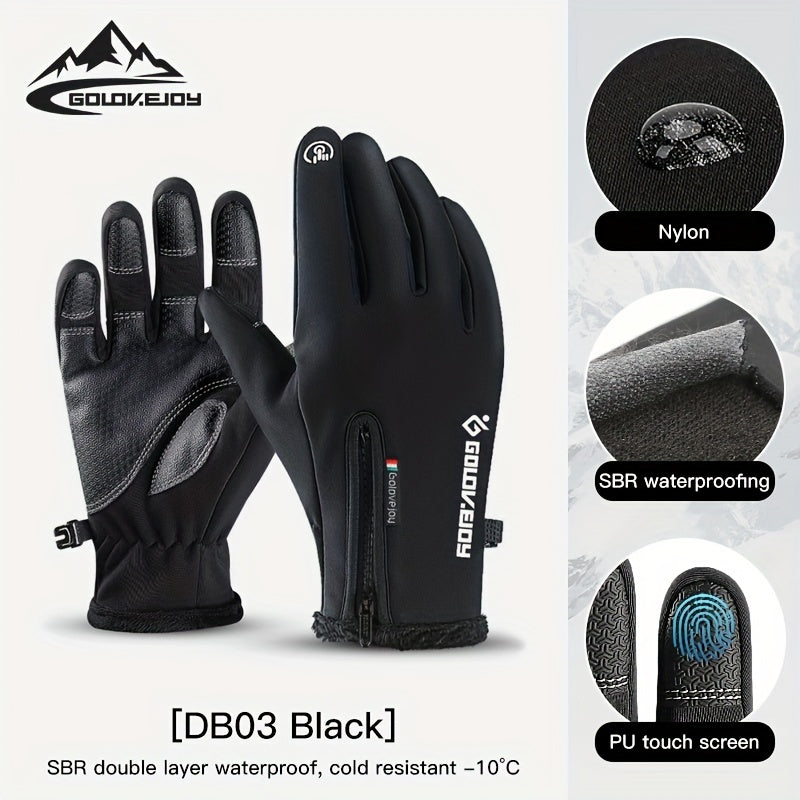 Winter Velvet Gloves With Zipper Waterproof Windproof Touch Screen