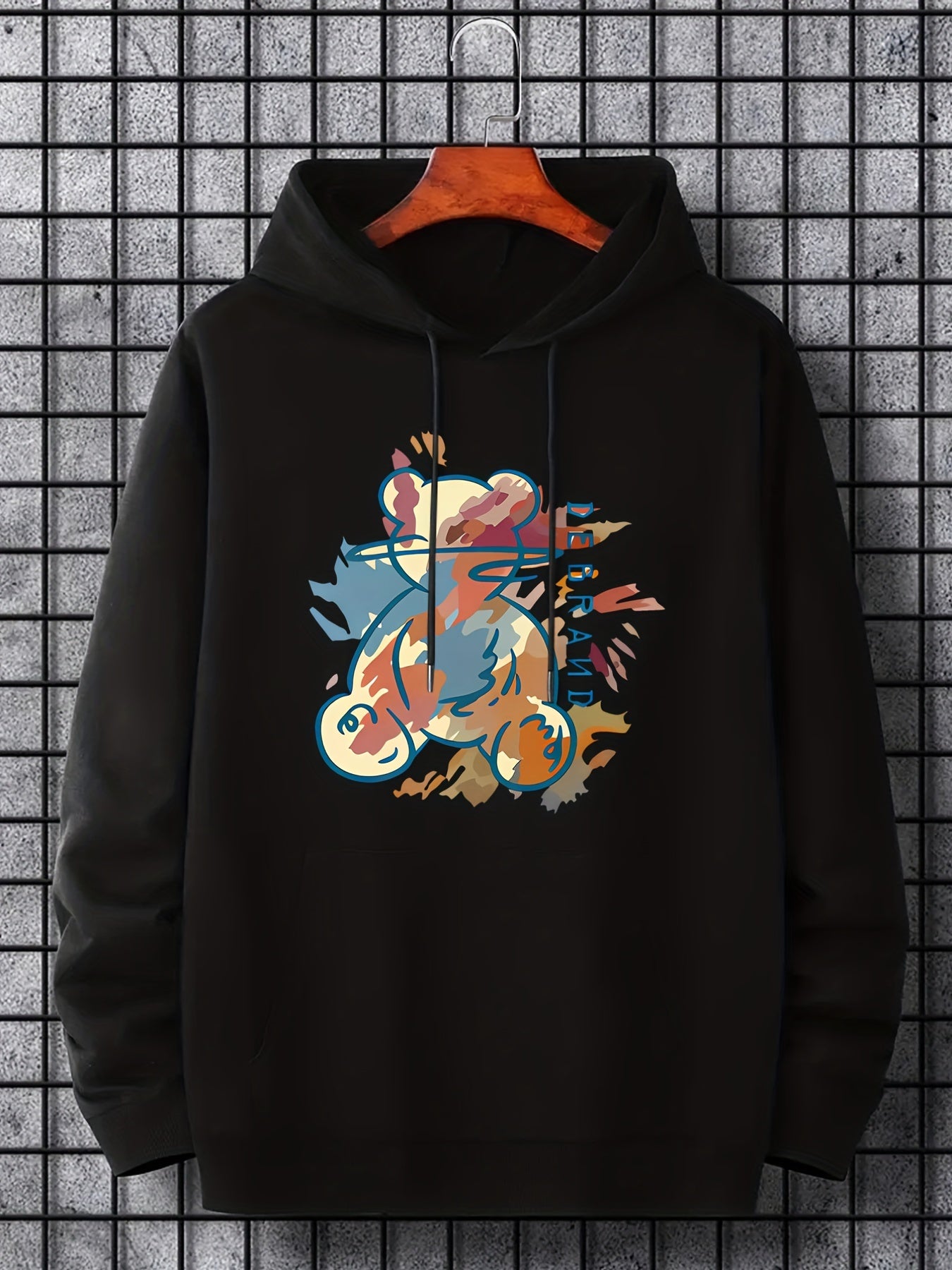 Cartoon Bear Print Hoodie Men's Graphic Pullover Hoodie