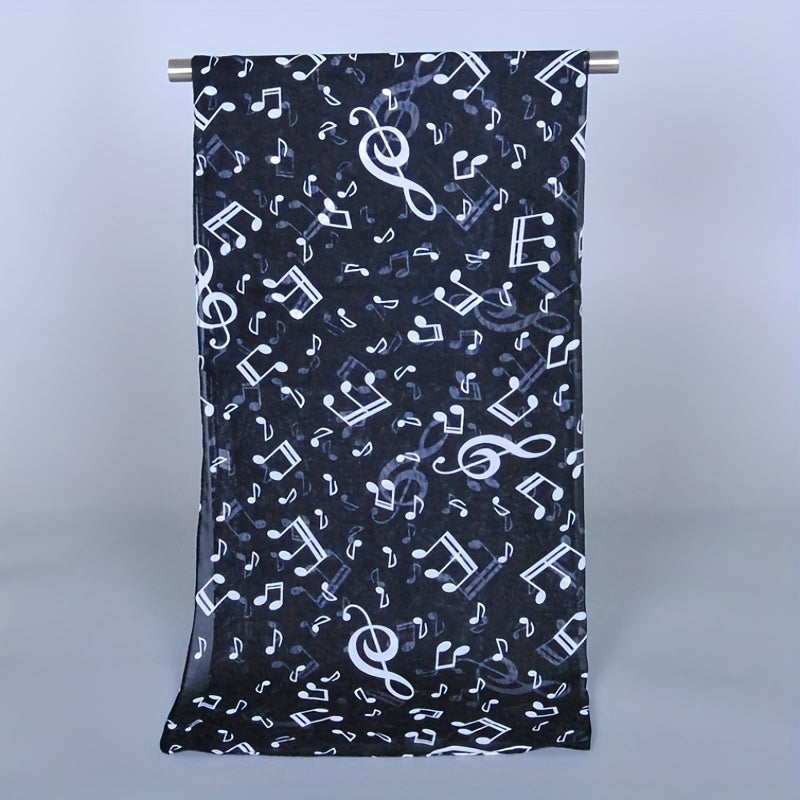 Musical Note Print Chiffon Scarf Solid Shawl