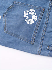 Men's Printed Denim Jeans Straight Leg Casual Street Style