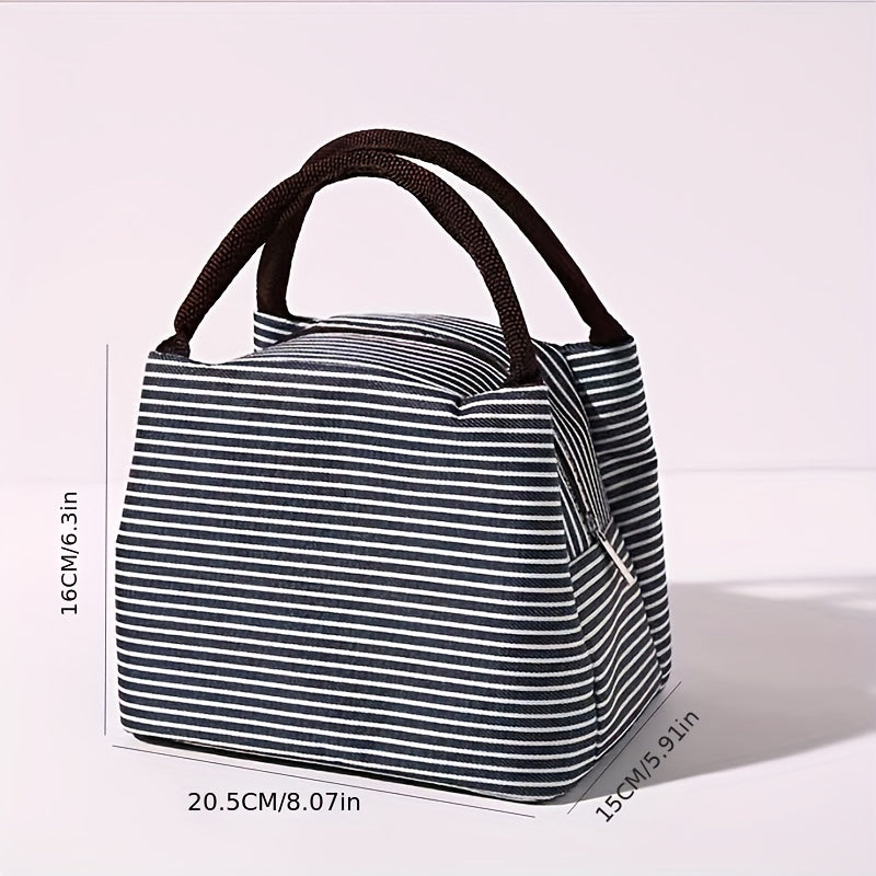 Portable Striped Insulated Bag for Office School Picnic