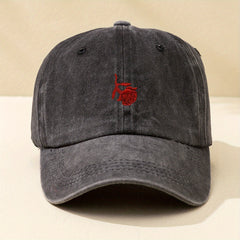 Red Rose Embroidery Baseball Cap Washed Distressed Sports Hat