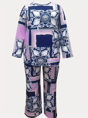  Baroque Print Top & Wide Leg Pants Set