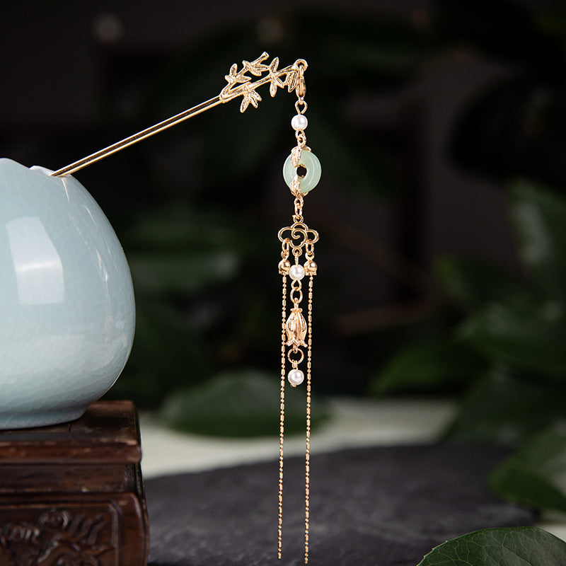 Hanfu Hairpin Faux Pearl Jade Tassel Hair Pin Vintage Chinese Style Cheongsam