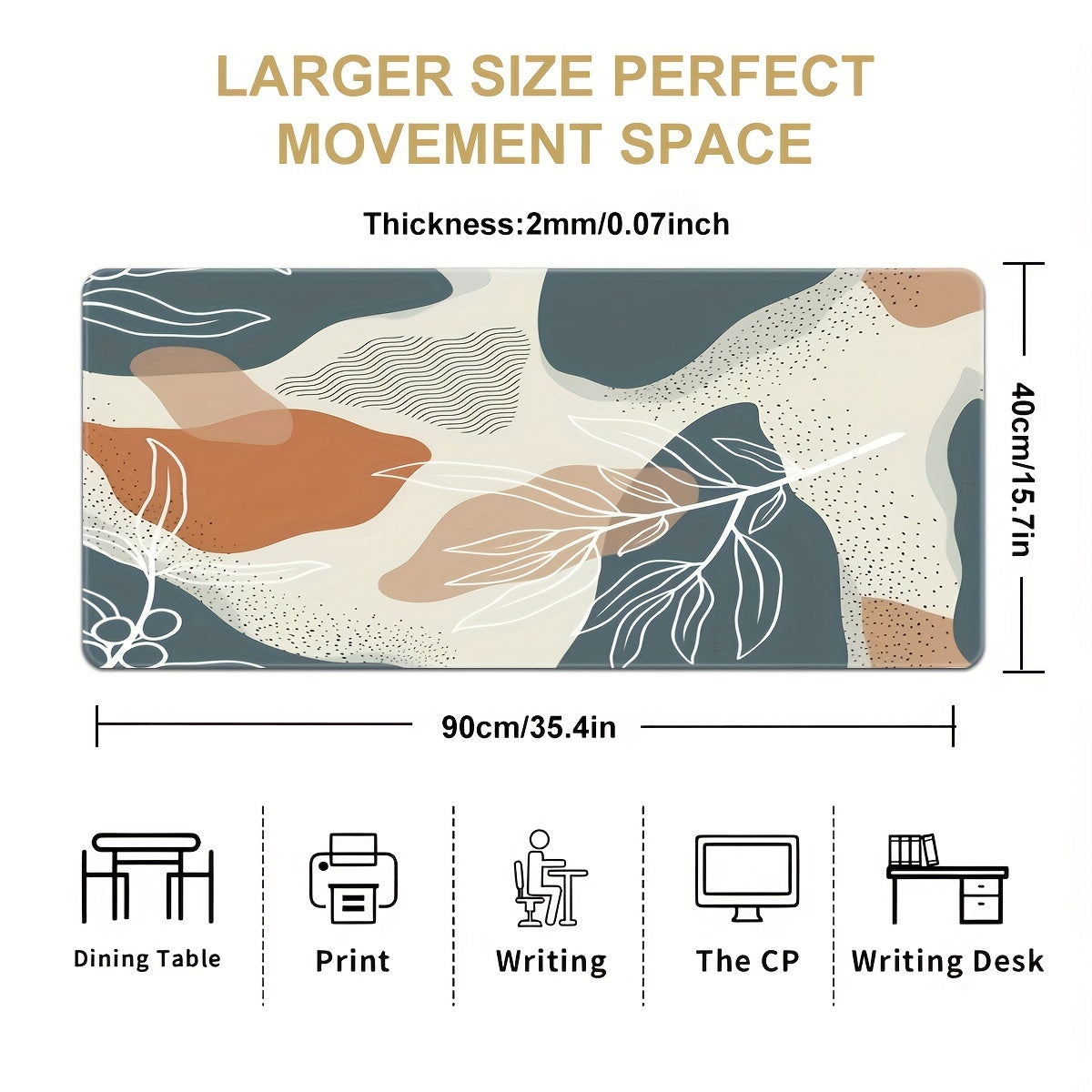 Leaf Abstract Lines Tropical Leaves Large Mouse Pad Non-slip Washable