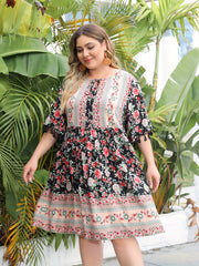  Ethnic Style Dress Women's Plus Colorblock Floral Print Tassel Trim