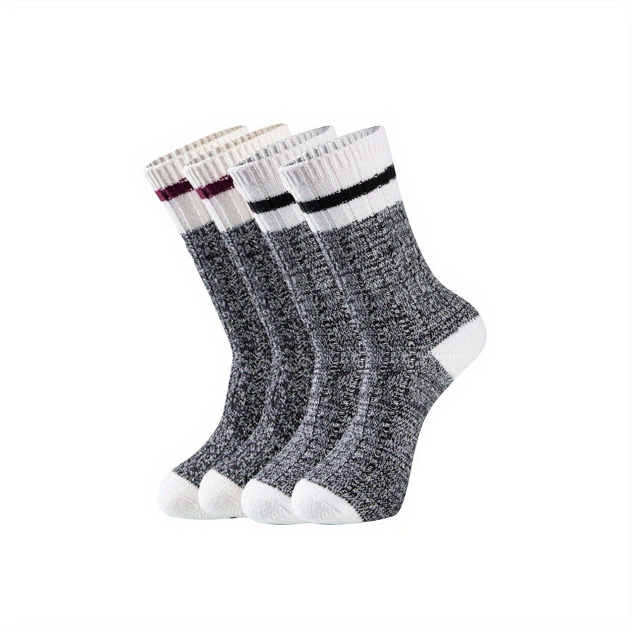 Warm Striped Crew Socks for Women