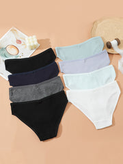 8pcs Seamless Ribbed Bikini Comfy Low Waist Panties Women Lingerie