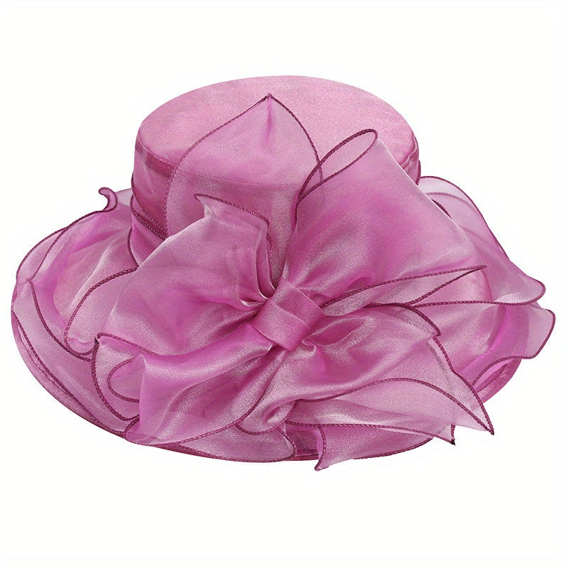 Vintage Organza Sun Hat Solid Mesh Flower Derby Hat