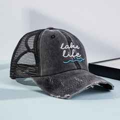 Ponytail Baseball Cap Embroidery Mesh Trucker Hat Women Distressed Dad Hat