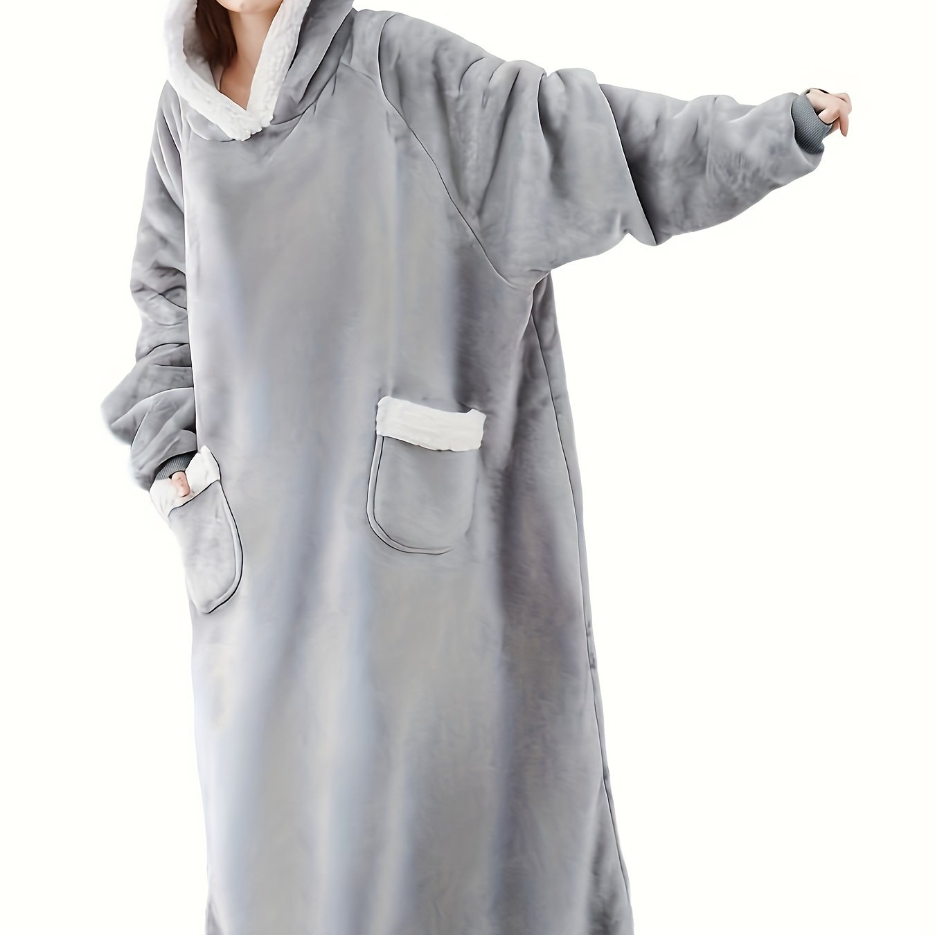  Flannel Lounge Robe Hooded Winter Fleece Blanket