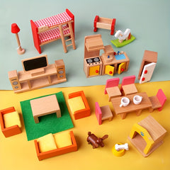 Wooden Bedroom Toys 7 Sets for Kids Pretend Play Home Bedroom