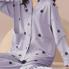 Polka Dot Pajama Set Long Sleeve Top & Pants Women's Sleepwear