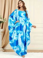  Casual Abaya Dress Women's Plus Print Bat Sleeve Maxi