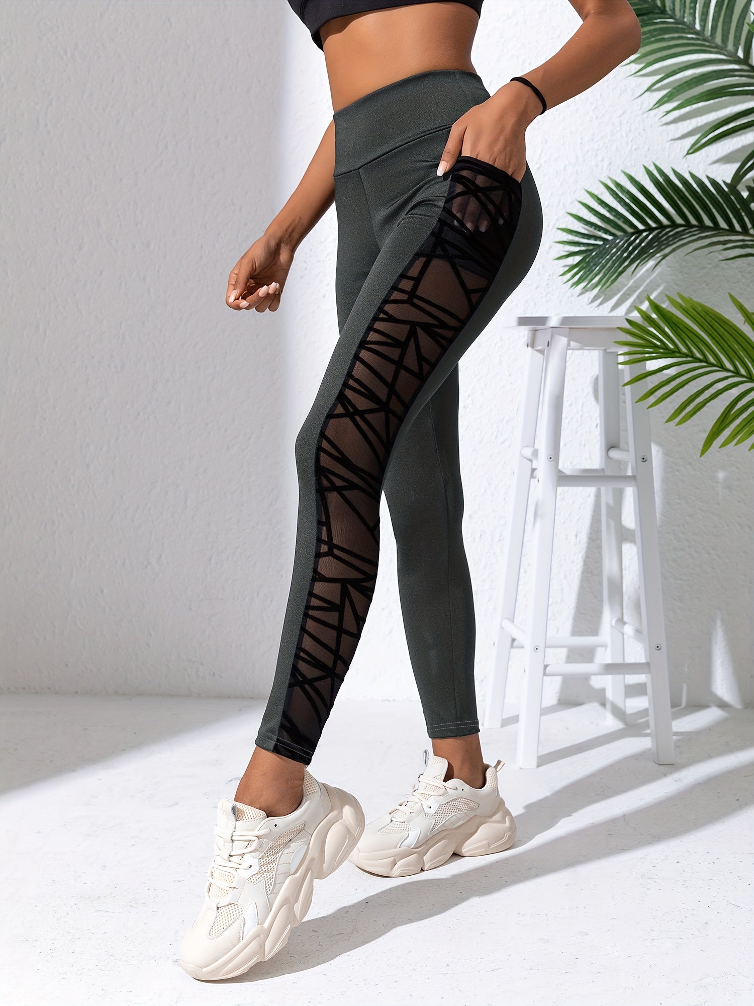Mesh Stitching Sports Leggings High Waist Yoga Fitness Pants