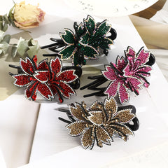 Rhinestone Double Flower Hair Clip Crystal Barrettes Bling Wedding Clips