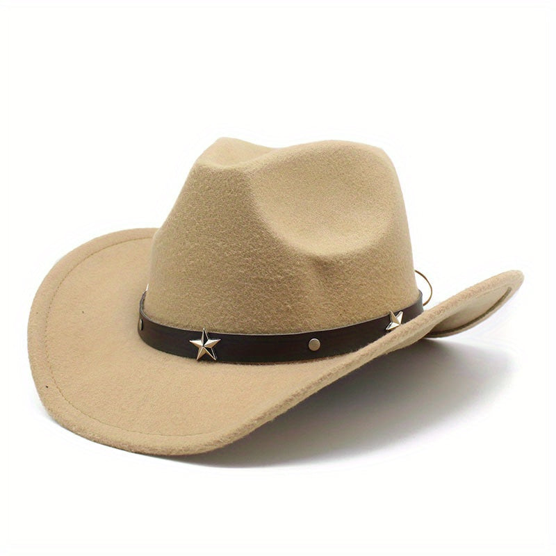 Men's Punk Style Cowboy Hat Five pointed Star British Jazz Wide Brim Hat
