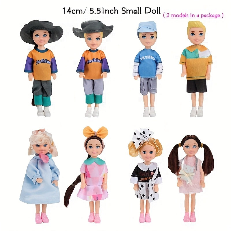 2pcs Mini Dolls with Matching Clothes Ideal for Dollhouse Perfect Birthday Gift