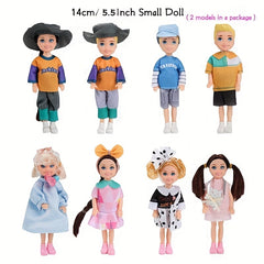 2pcs Mini Dolls with Matching Clothes Ideal for Dollhouse Perfect Birthday Gift