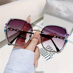 Rhinestone Rimless Sunglasses Gradient Shades UV400