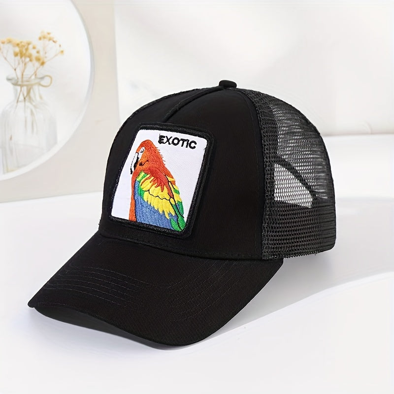 Parrot Embroidery Patch Trucker Hat Mesh Baseball Cap Lightweight