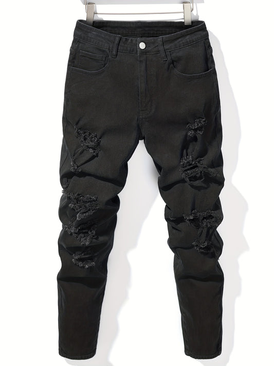 Men's Ripped Slim Fit Denim Jeans With Pockets