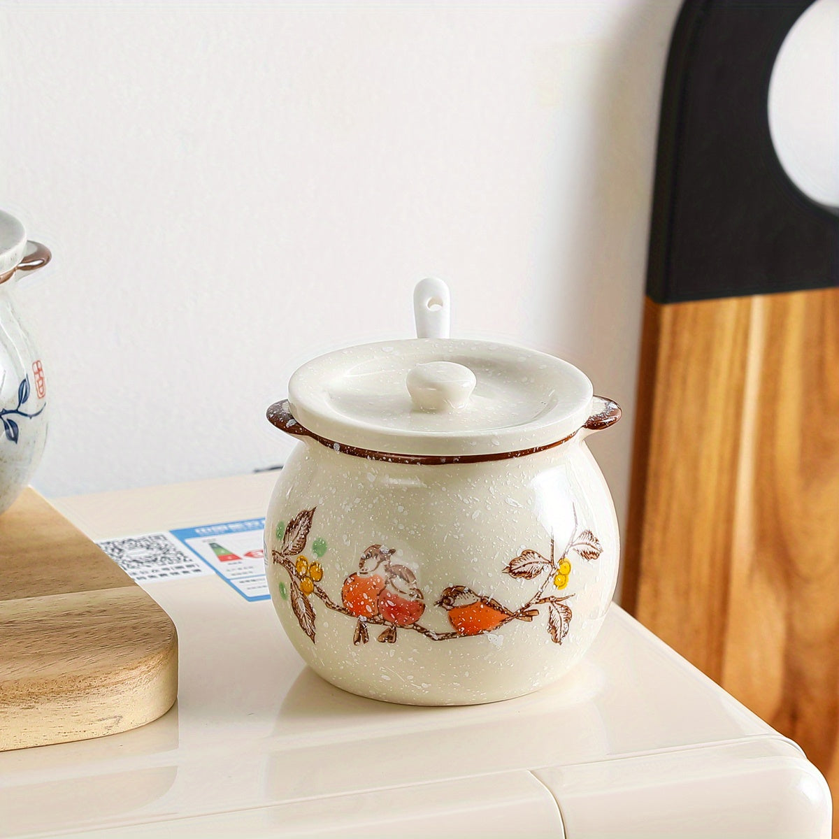 Japanese Ceramic Spice Jar with Lid and Spoon