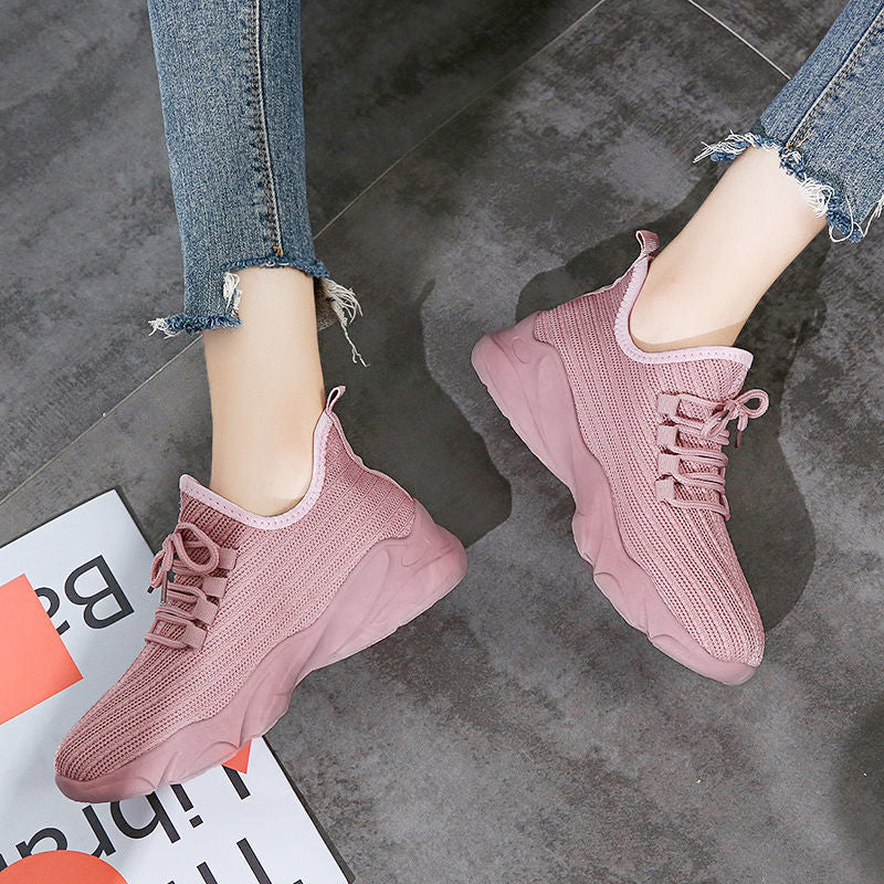 Breathable Knit Sneakers Low Top Lace Up Casual Shoes