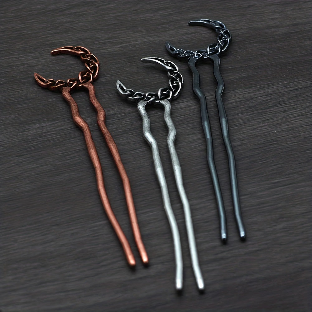 Vintage Moon Shape Hair Clip Bun Holder Alloy Headgear Non-slip