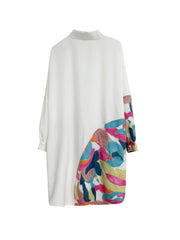 Colorblock Button Up Long Sleeve Shirt Dress