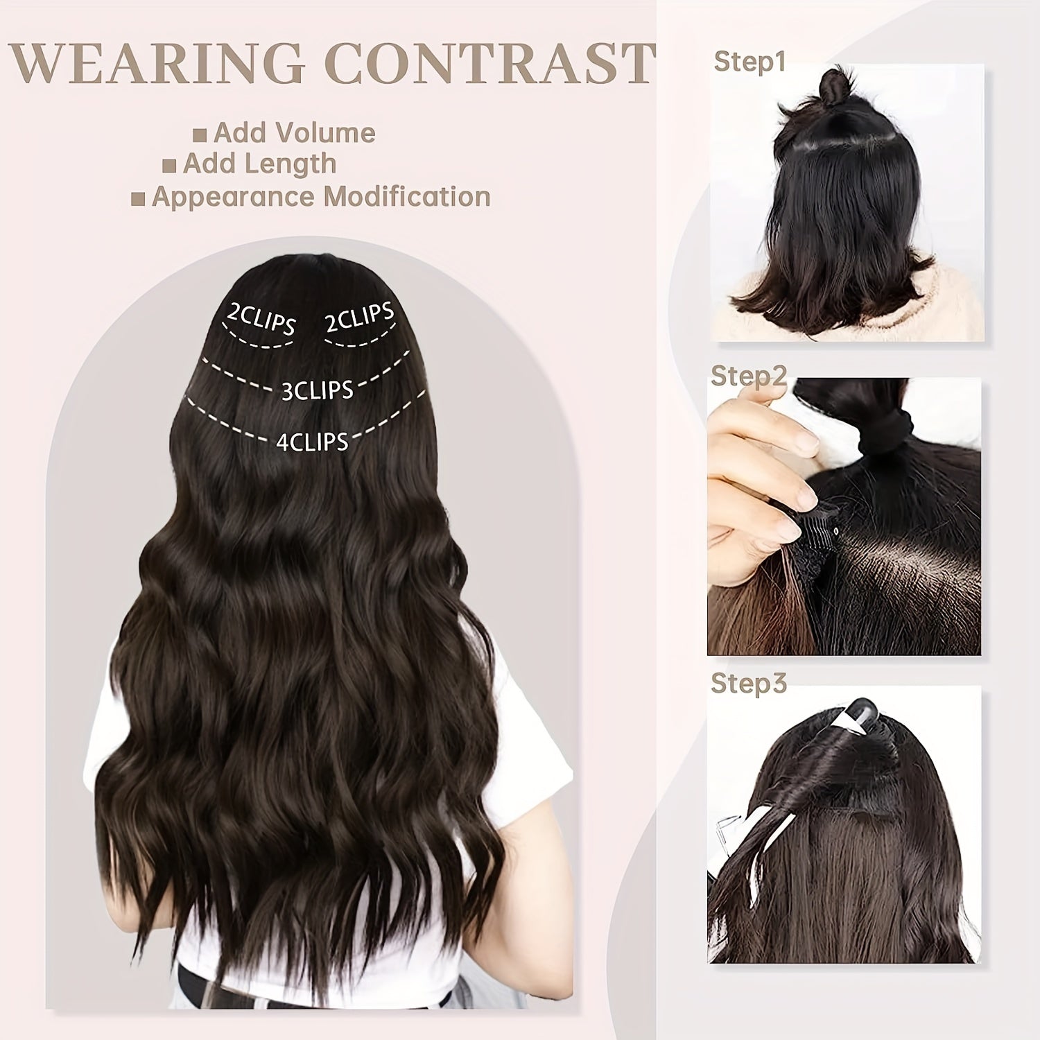Long Wavy Curly Hair Extensions Clip-In Full Head Synthetic Hair Pieces
