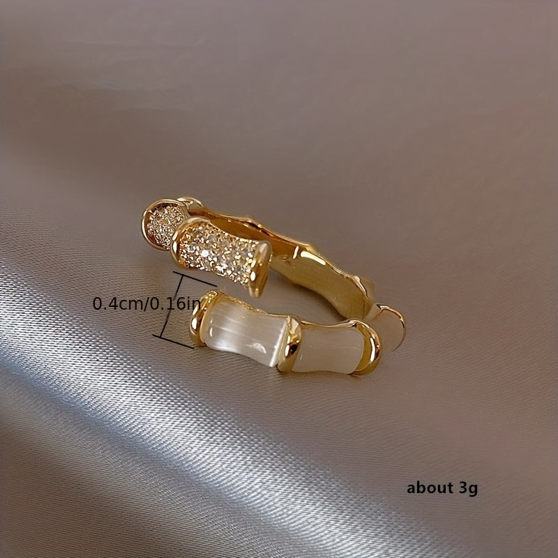 Alloy Geometric Bamboo Ring Jewelry Cat Eye Stone Adjustable