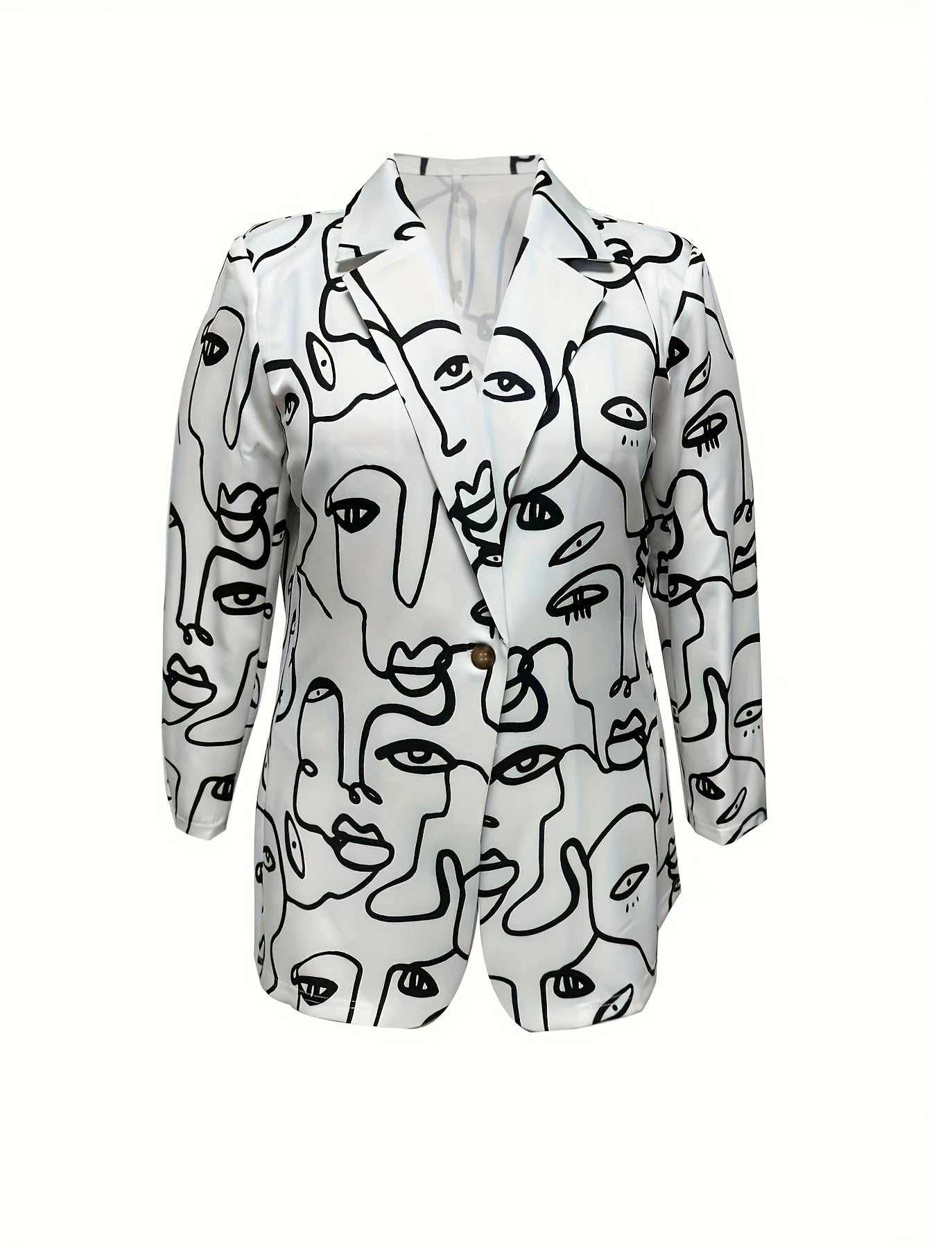  Abstract Figure Print Blazer Long Sleeve Lapel Collar