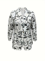  Abstract Figure Print Blazer Long Sleeve Lapel Collar