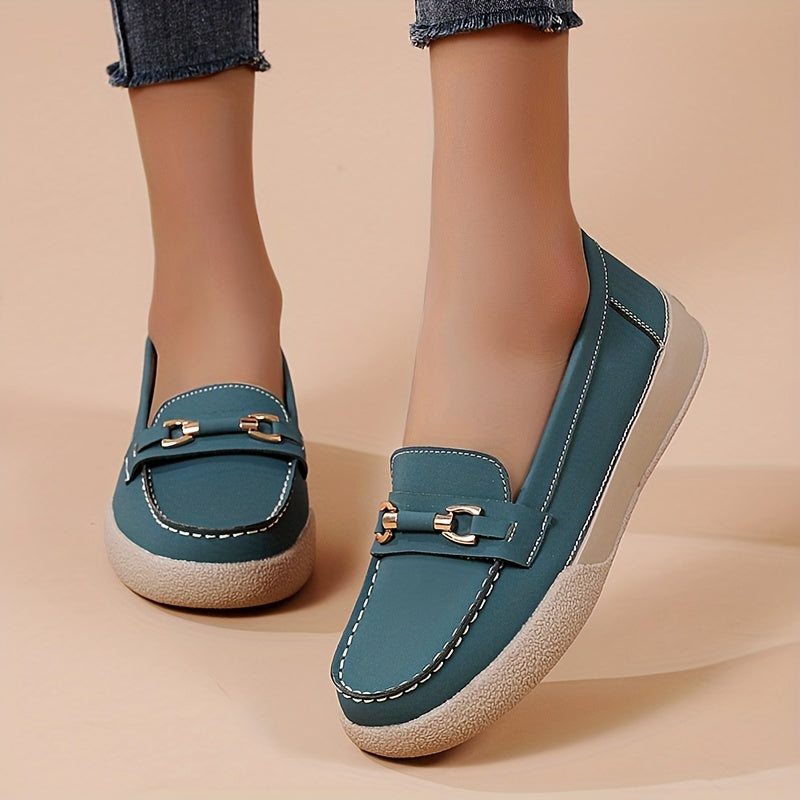 Women's Buckle Decor Loafers Soft Sole Slip On Flats