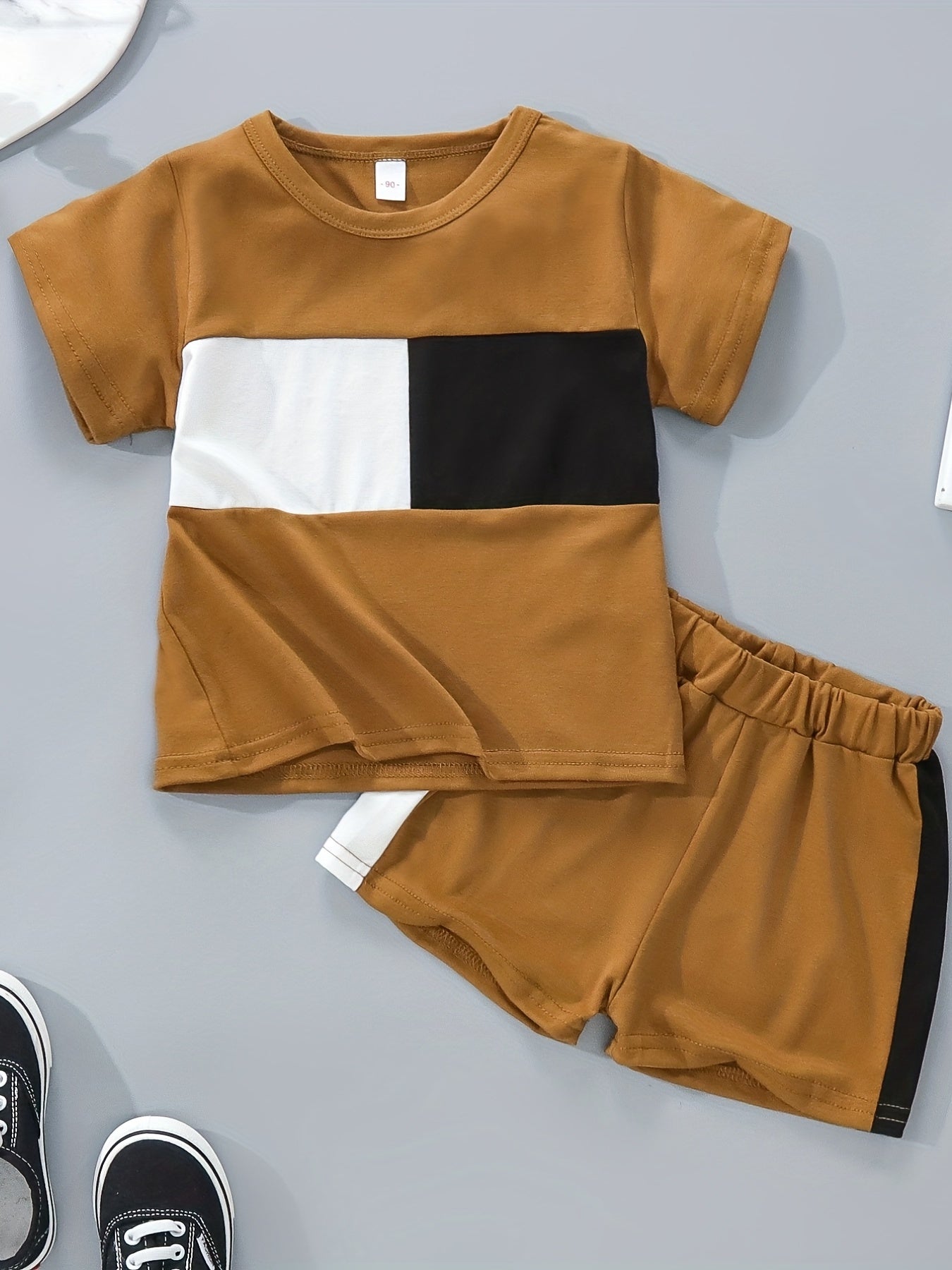 Toddler Boys Cotton Block T shirt Tee Shorts Set Kids Clothes Summer
