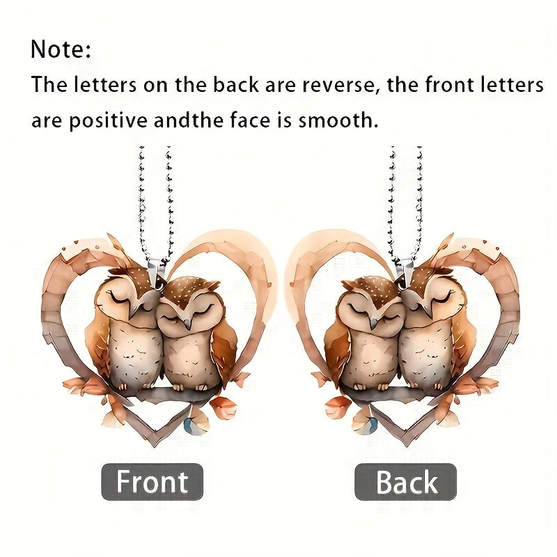 Car Interior Pendant 2 Owls In The Heart Acrylic Rearview Mirror Pendant