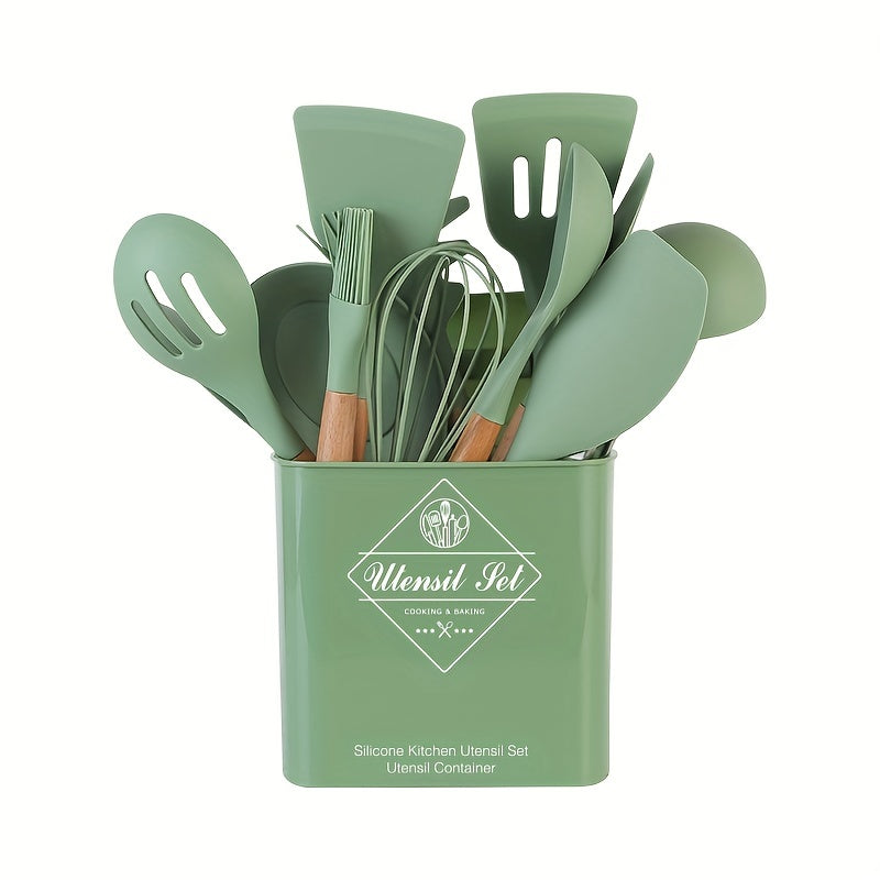14pcs Non Stick Silicone Utensil Set with Storage Bucket Holder